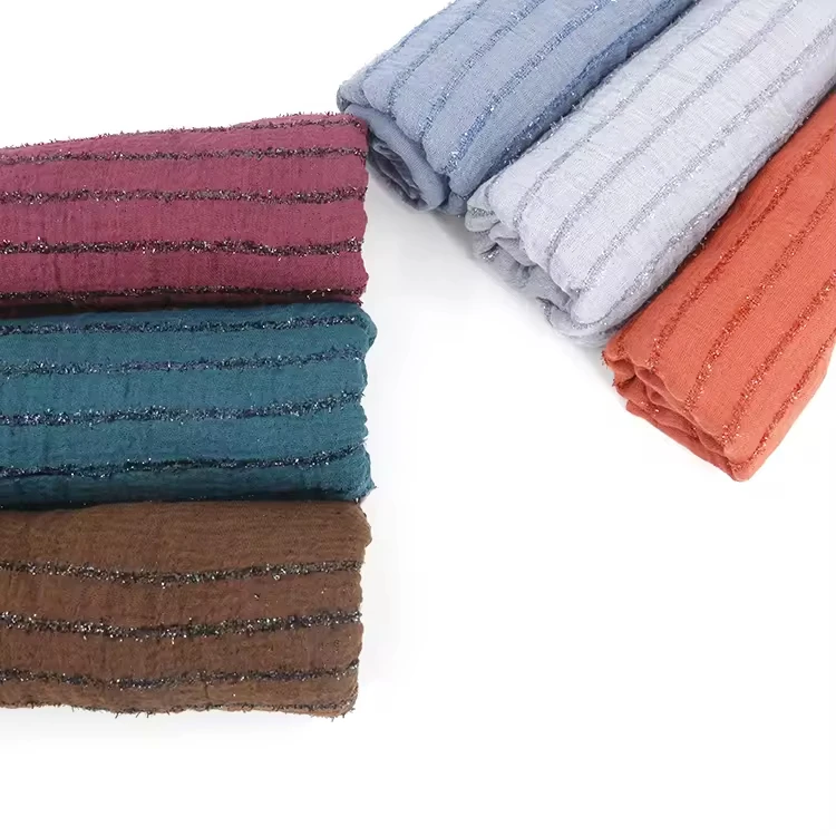 2021 Instant Islamic Muslim Crinkle Plain Soft Long Scarf Styl Rob Crepe Cotton Women Hijabs Shawls