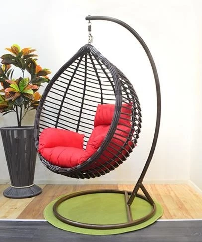 Outdoor Balcony Egg Chair Swing With Stand Cushion Rattan Wicker Hanging Egg Patio Swing Chair
