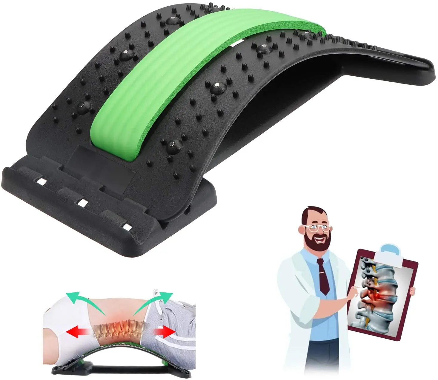 OEM Amazon 4 level Adjustable Orthopedic Acupuncture Magnetic Lower Lumbar Massager Device Pain Relief Back Stretcher
