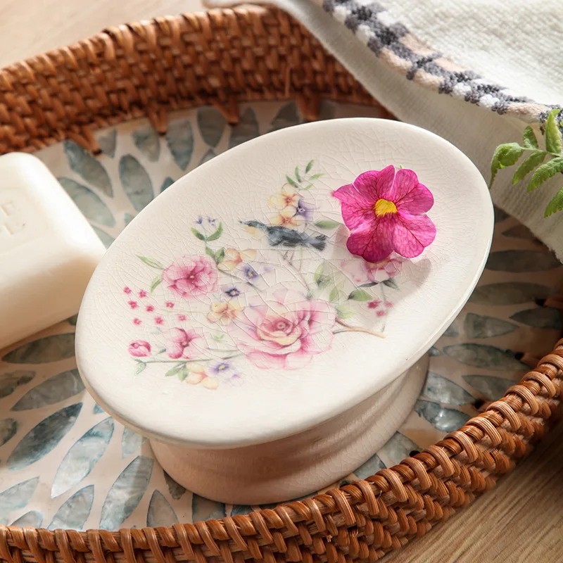 5Pcs Rustic Classical Flower Bird Factory Direct Wholesale Customized Home Hotel Decoration Ceramic Bathroom Accessories Set