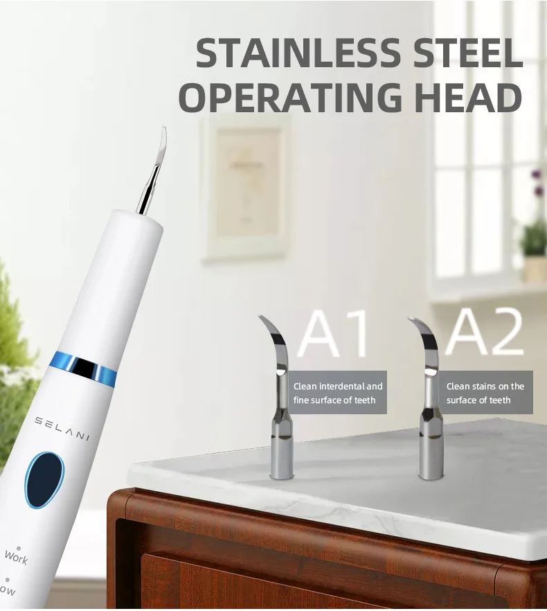 Home Use IPX7 Wireless Charging Ultrasonic Vibration LED Dental Scaler Cordless Tooth Cleaner Calculus Plaque Tartar Remover