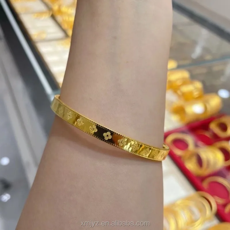 Certified In Stock Wholesale 5D Cyanide-Free Gold Bracelet Pure Gold 999 Bracelet Fashion 24K Gold Bracelet 54-65 Ring Size