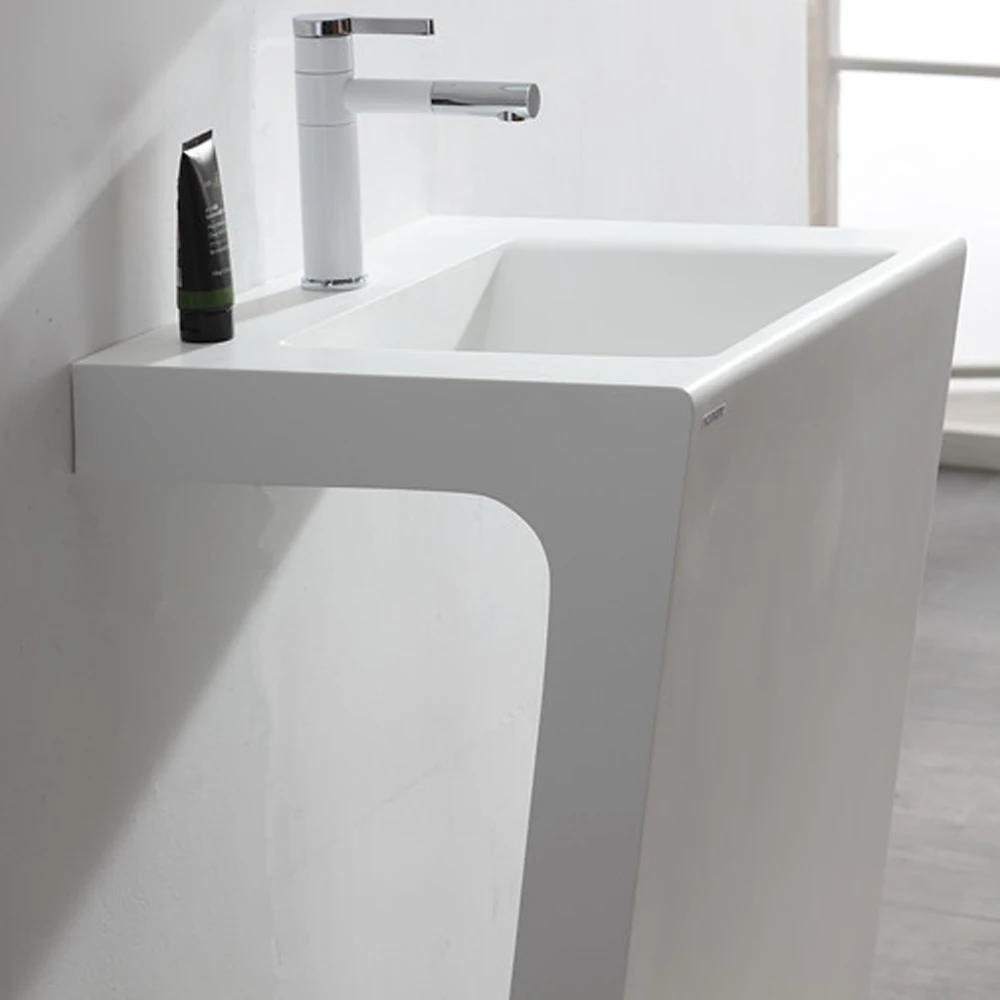 Modern design white color artificial stone acrylic solid surface floor standing bathroom wash basin