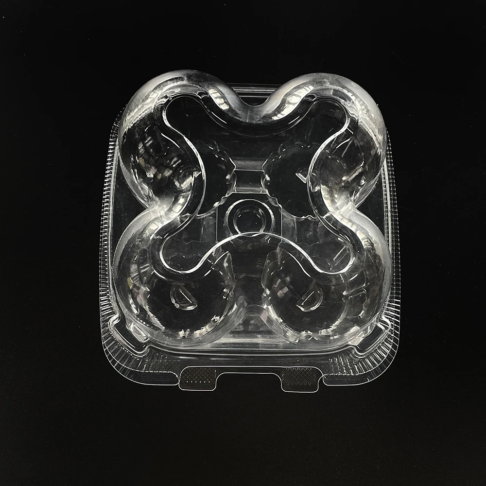 Transparent plastic hinged food packaging cupcake box Custom blister packaging for bakery 4 pack cupcake container with lid