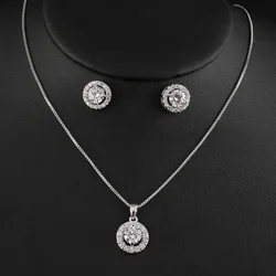 ROMANTIC Elegant Cubic Zirconia Women Fashion Rose Gold Earring Necklace Jewelry Set