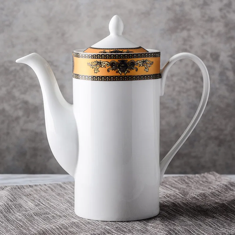 New Restaurant gold ceramic teapot customized logo porcelain 750 ml coffee jug for hotel