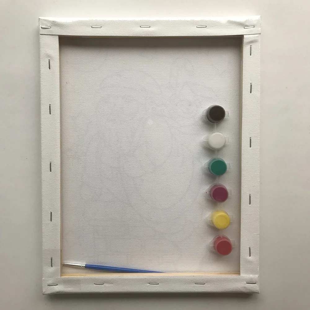 kids 30*40 cm wooden frame preprinted acrylic  paint art canvas  print set