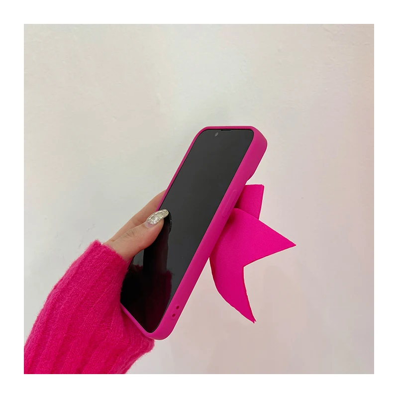 Fluorescence Matte 3D Cute Bowknot Soft Silicone Phone Cases For iPhone 14 13 Pro Max 12 11 XR 7 8 Plus Camera Protective Cover