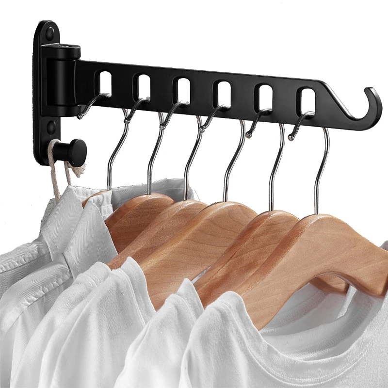6 Holes 180 Rotating Saving Space wall Mounted Storage Hanger Folding Metal Laundry Clothes Hanger Rack