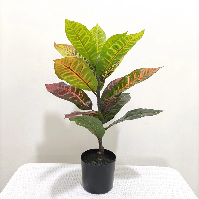 Mini Plant Real Touch Artificial Croton Plant Potted Table Natural Artificial Tree Fiddle Leaf Fig Plant