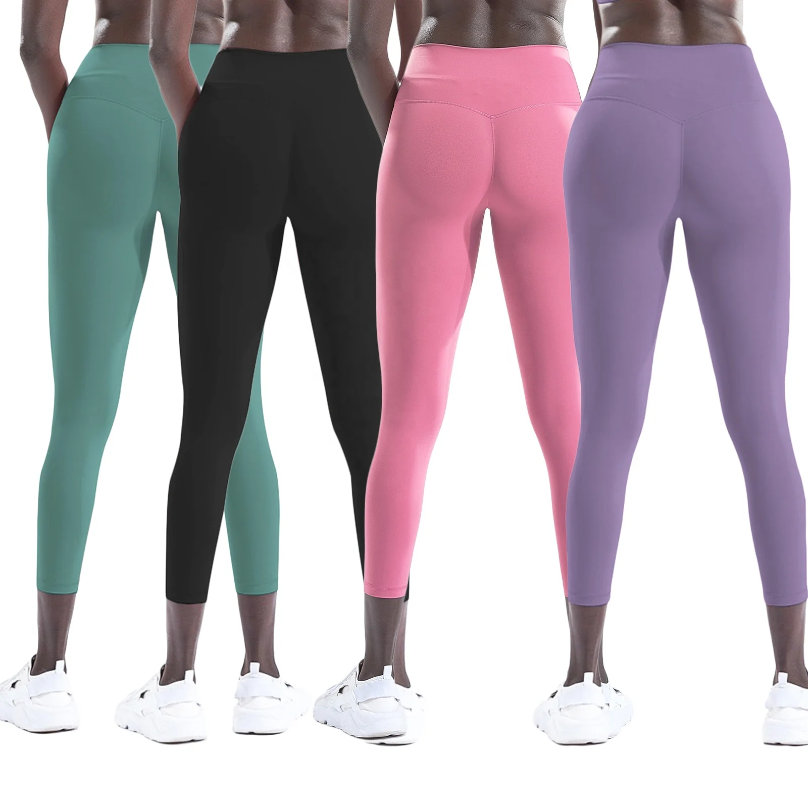 
Plain Spandex Nylon Tummy Control 4 Way Stretch Gym Sport Workout Leggings Butt Lift Tights High Waist Womens Yoga Pants 