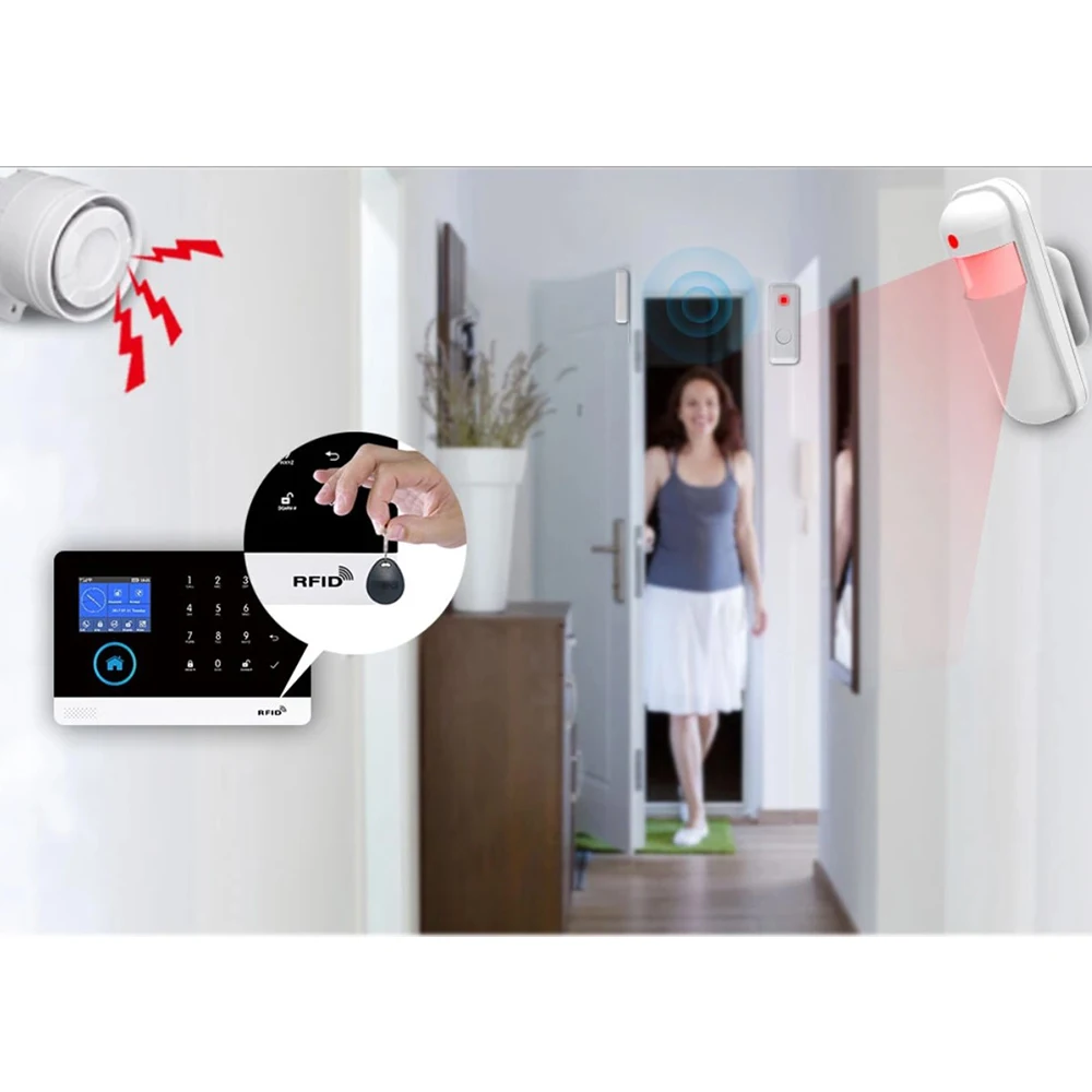 2.4INCH Screen Multi-language Display & Voice Tuya House Alarm System Home Security WIFI GSM with Timing & RFID Arm/Disarm