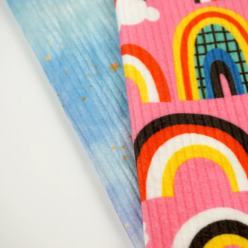 Hot Sale Customized Pattern Knit Ribbed Printed Velour Style Rib Velvet Fabric