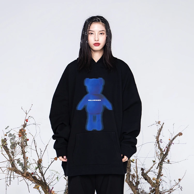 Killwinner dropshipping custom anime print unisex hooded sweatshirt black heavy cotton high quality oversized men hoodie