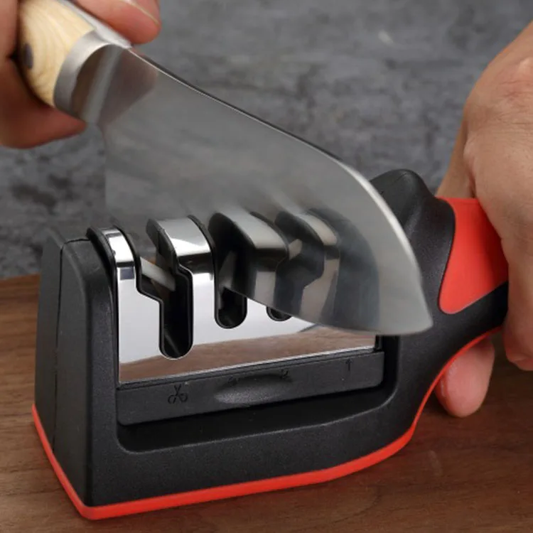 HYRI Kitchen 3/4-Segment Knife Sharpener Household Kitchen Knife Scissors Hand-Held 3/4-Purpose Black Sharpening Stone