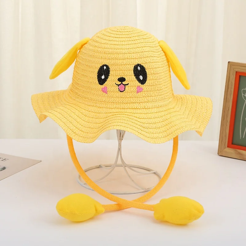 Kids Baby Caps Sun Hat Rabbit Straw Hats With Moving Ears Summer Air Children