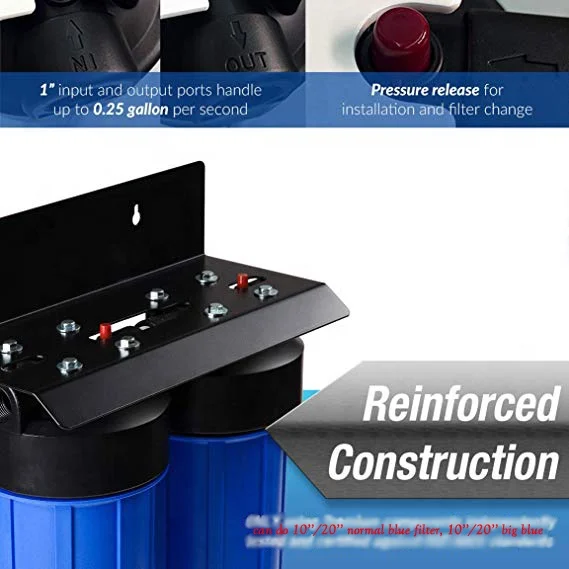 2 stages 10 inch big blue water filter with 1' or 3/4' inlet and outlet brass  port, 1-Set Filter Cartridge Included