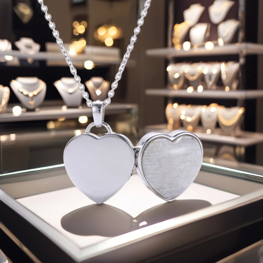 SC Gold Plated Heart Locket Pendant Necklace Openable Photo Frame Box Trendy Link Natural Moon Stone Buddhist Gift Women Men