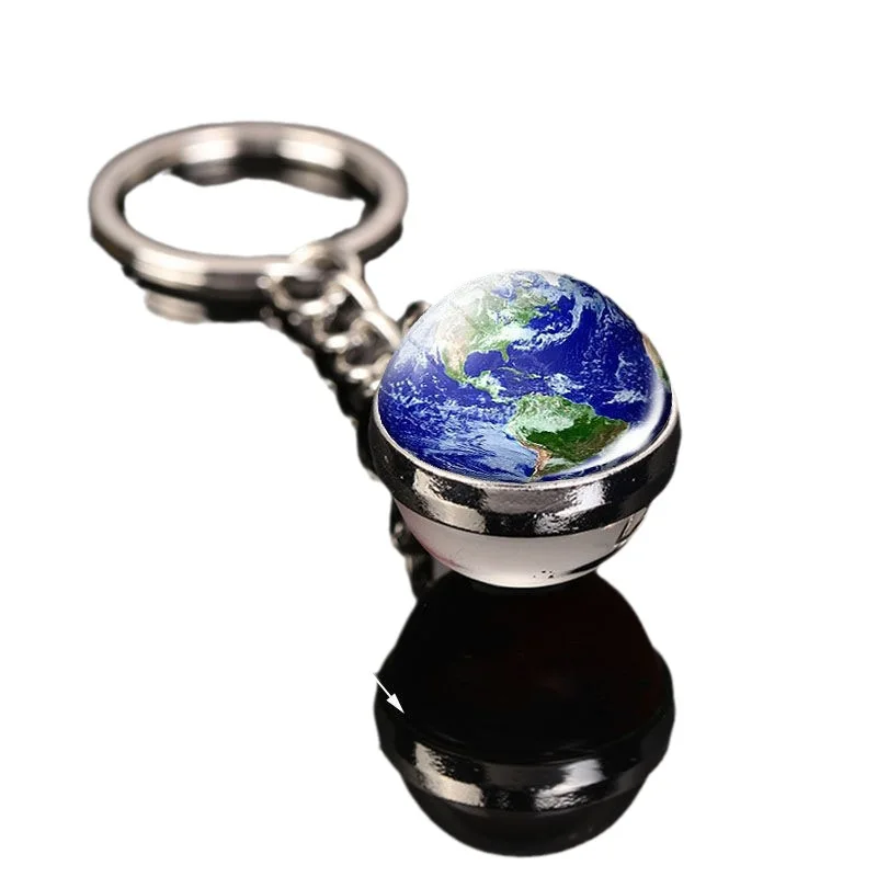 Hot Selling Moon Keychain Solar System Metal Pendant Galaxy Nebula Earth Mars Saturn Double-sided Glass Ball Keychain