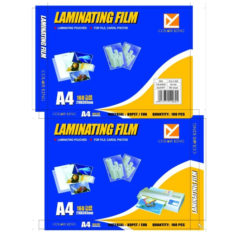  Guangzhou yuhan color king оптовая цена A4 80micx2 Размер глянцевые матовые ламинирующие пленочные мешочки 80