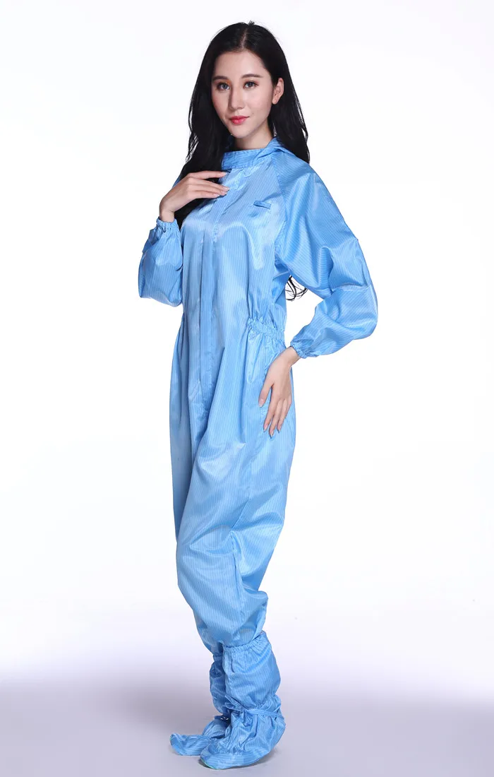 Comfortable Breathable Reusable 5mm Stripe Clean Room ESD Gown - Antistatic Polyester Coverall