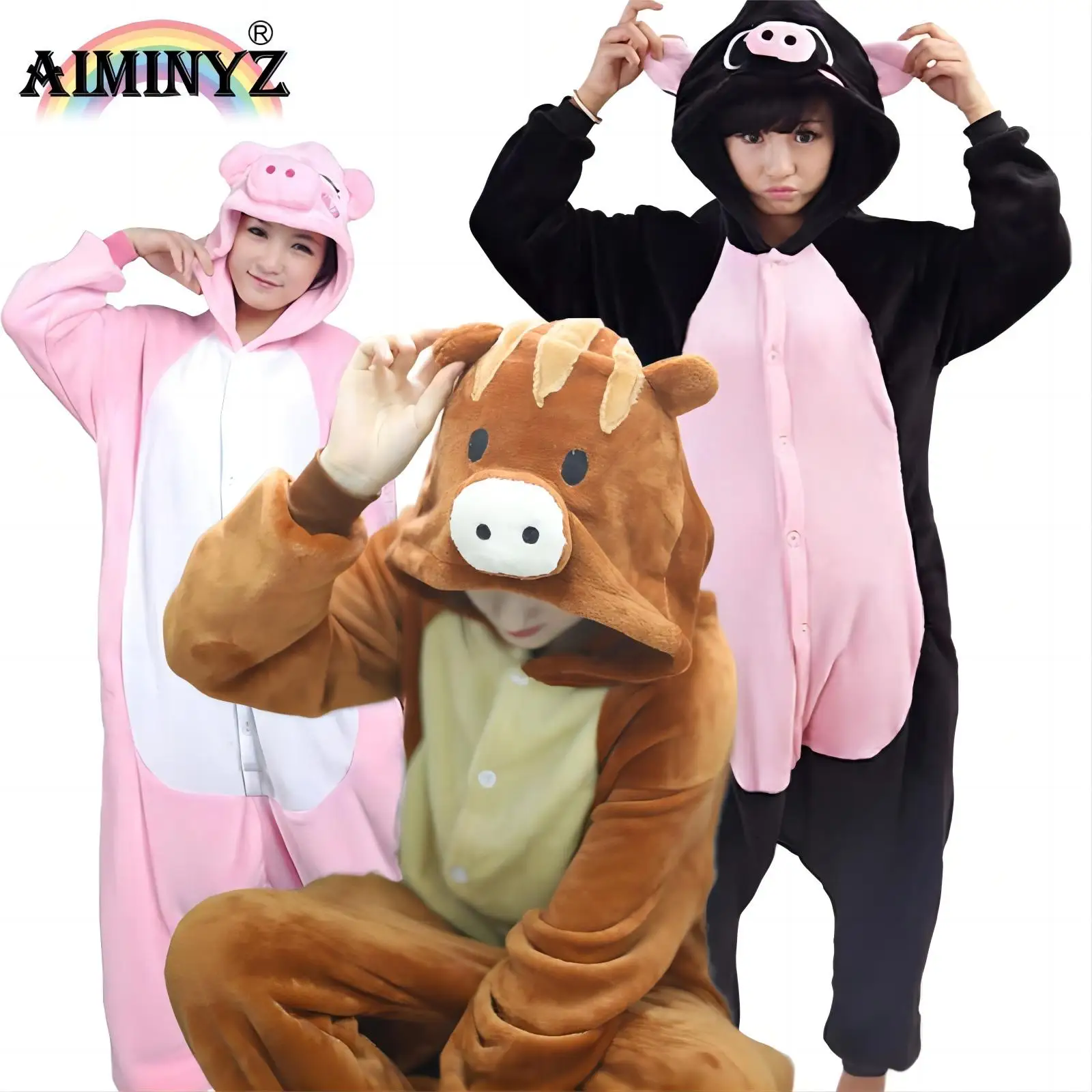 AIMINYZ ODM 2023 новый стиль зимний теплый комбинезон для взрослых одежда сна на заказ нарядная детская Милая Пижама с героями мультфильмов черная свинья