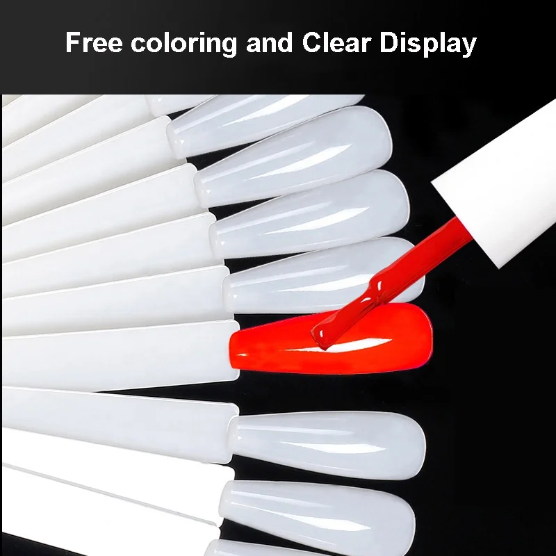50Pcs/Set False Nail Tips Practice Clear Natural Black Nail Art Display Oval Fan Style Swatch Polish Nail Display Tips