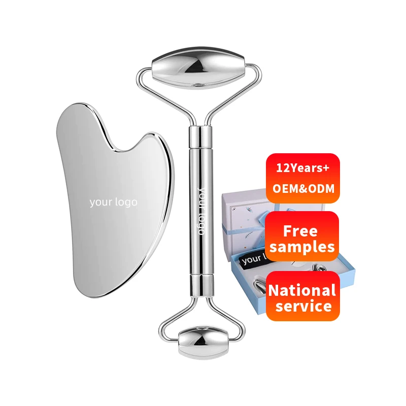 Wholesale Factory Promotion Dual Side Face Gua Sha Metal Roller Stainless Steel Face Roller For Skincare