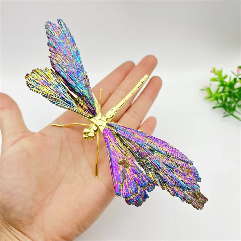 Wholesale natural Aura Kyanite Dragonfly Titanium Spiritual Balances Chakras Crystal Healing Dragonfly For Home Decor