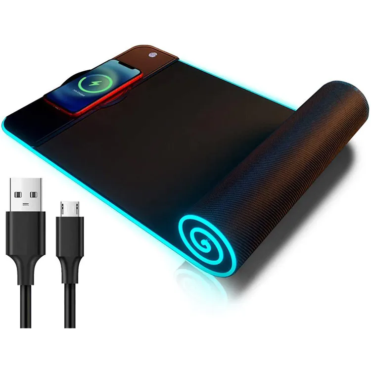 Hot Selling 2 in 1 Wireless Fast Charging Mousepads, 15W Wireless Phone Charger, Gamer RGB Led Mouse Pad