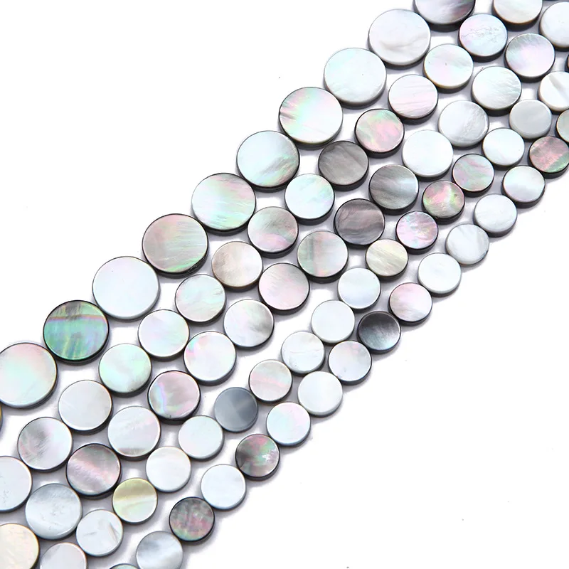 Бусины Из Натуральной Черной ракушки, Плоские Круглые бусины для бижутерии ручной работы