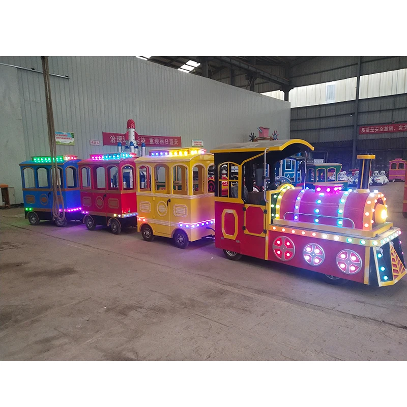 Electric Amusement Park Equipment Kids Riding Trackless Train Tourist Attraction Rides Family Games