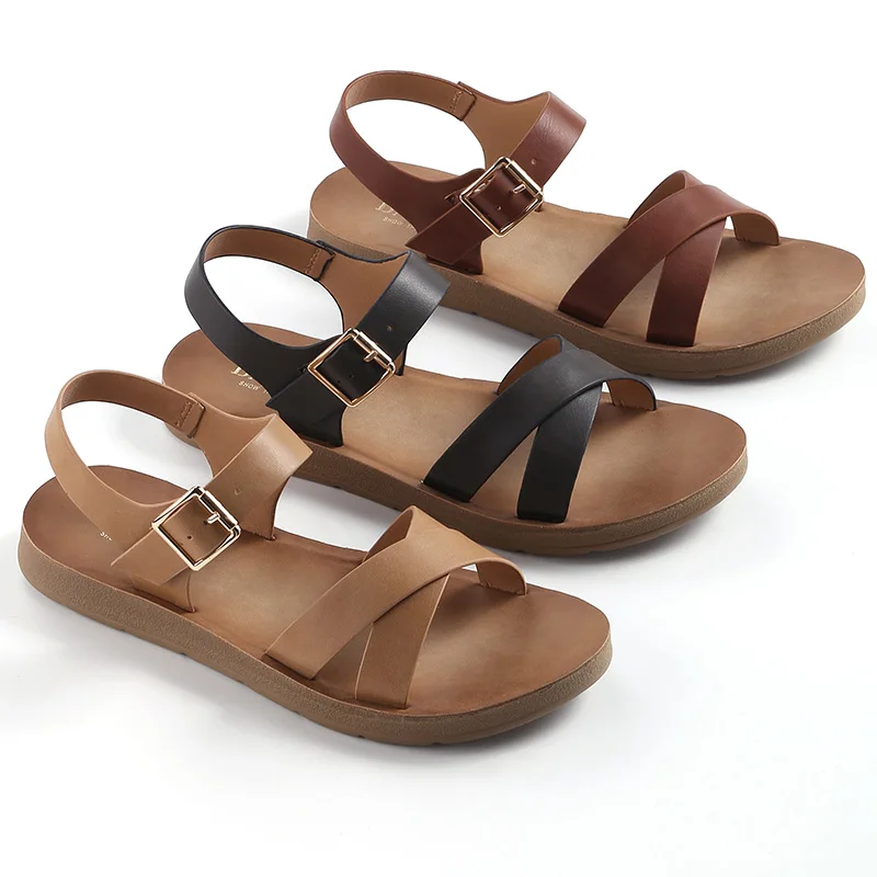 Новый дизайн; Модные сандалии на плоской подошве с ремешками на лодыжках для женщин; Повседневная летняя обувь