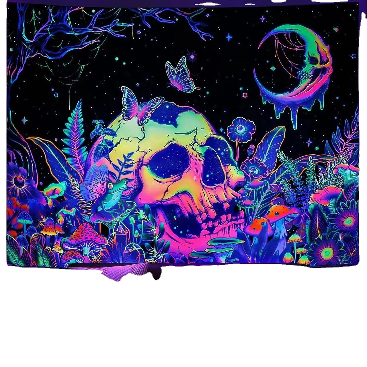 Blacklight Tapestry UV Reactive Tree of Life Tapestry Wall Hanging Fantasy Forest Mushroom Neon Tapestry