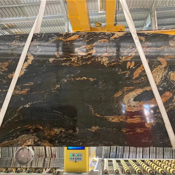 Brazil Cosmic Luxury Natural Black Granite Slab With Golden vein