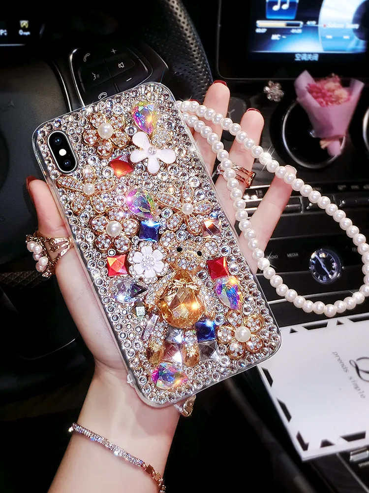 Dropship Luxury 3D  Diy Rhinestone Phone case Women Girls Bling Diamond Clear Bumper Cover for iPhone Samsung Huawei