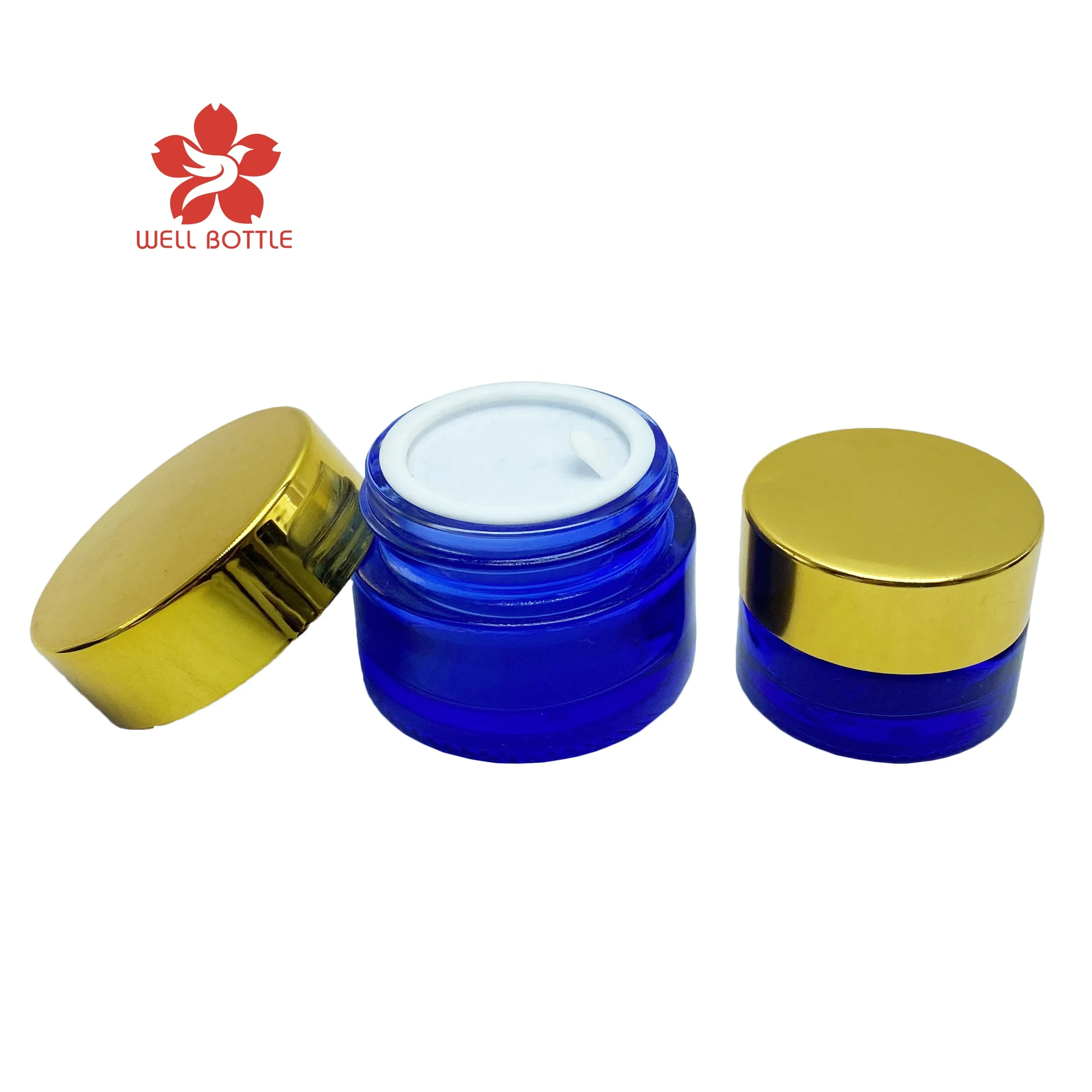 5ml 10ml 15ml 30ml 50ml 100ml 120ml blue custom cosmetic cream glass jar for lip balm body butter bath salt packaging GJ-53B