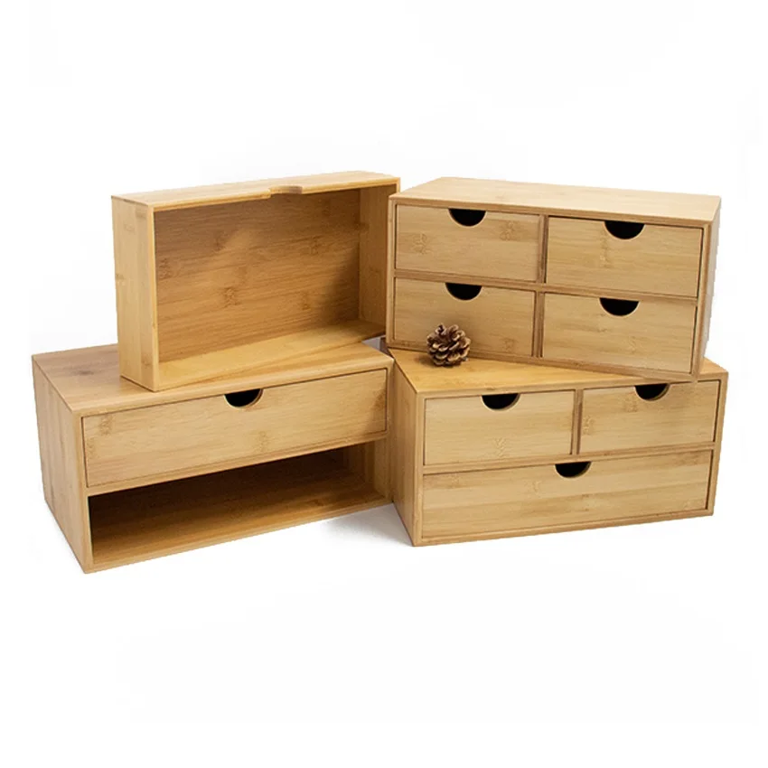 Natural Bamboo Wooden Storage  Home Desk organizer with  Drawers furniture wooden bamboo boxes Natural waterproof bamboo box