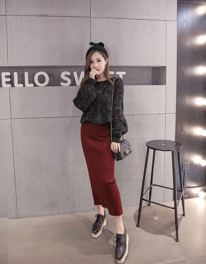 Женская офисная юбка весенне-осенняя трикотажная черная длинная юбка-карандаш с разрезом сзади элегантная повседневная высокой талией