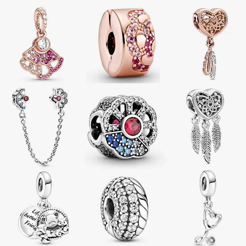 2022 new diy hollow heart and three-piece bracelet bead accessories s925 silver sacred dream catcher pendant stethoscope bracele