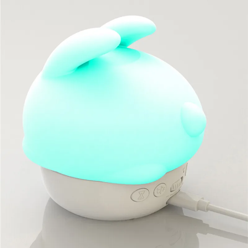 Lonvel 2 in 1 Modern Design Mini Silicone Rabbit LED Night Light Dimmable USB Rechargeable Night Light Clock for Babies and Kids