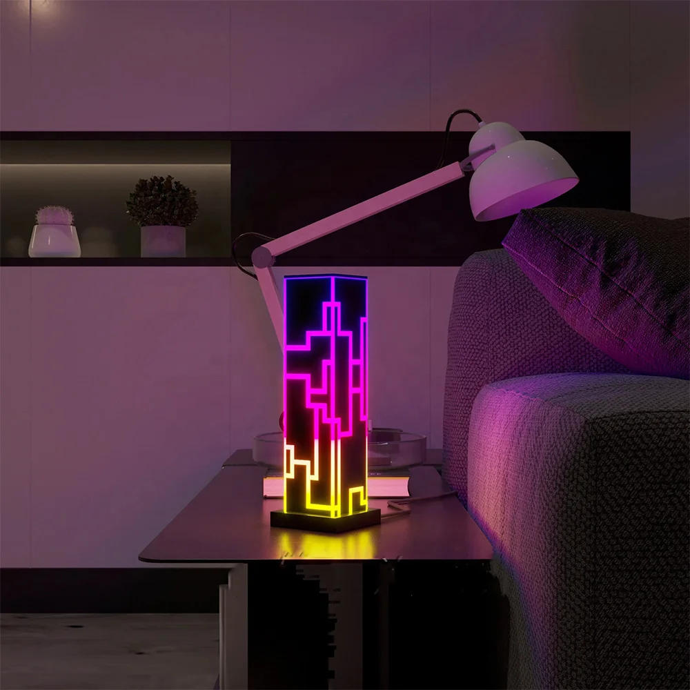 Modern remote control RGB building led light multi color black Atmosphere acrylic designer rectangle Noxu GALACTICA TABLE LAMP