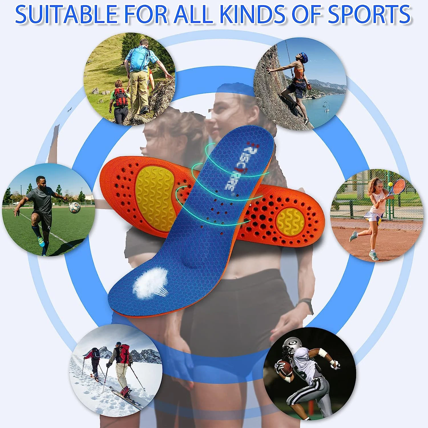 Insoles for Men and Women- Shock Absorption Cushioning Sports Comfort Inserts, Breathable Shoe Inner Soles for Running Walking