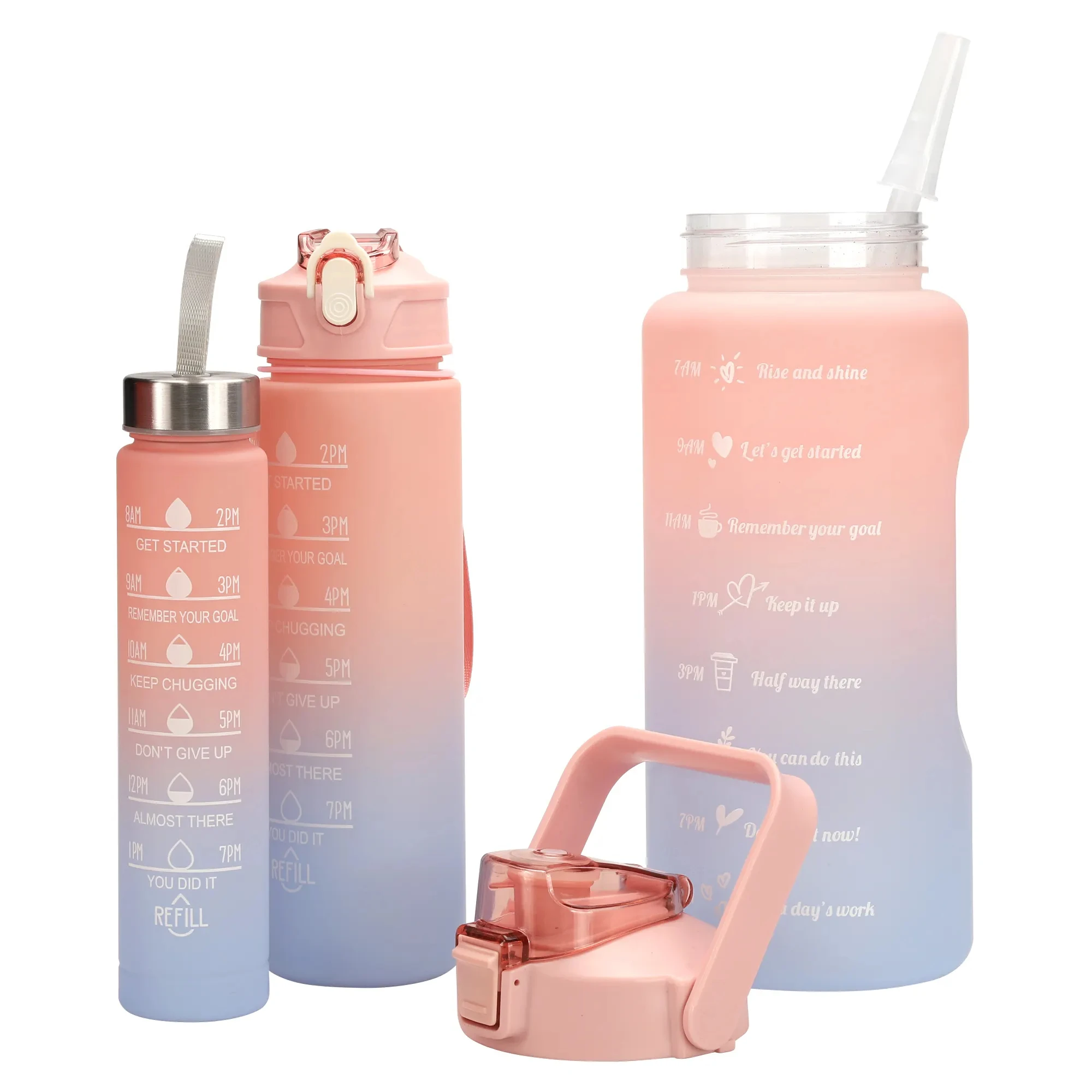 Hot 3 In 1 Set Bottle Motivational Water Bottles Sports Plastic Water Bottles Wholesale With Straw for students, adults