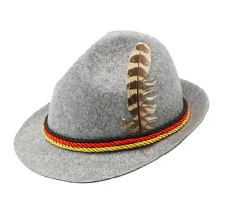 German Oktoberfest Fedora Traditional Wool Felt Costume Hat with Feather for Adults Novelty Fancy Dress Panama Hat