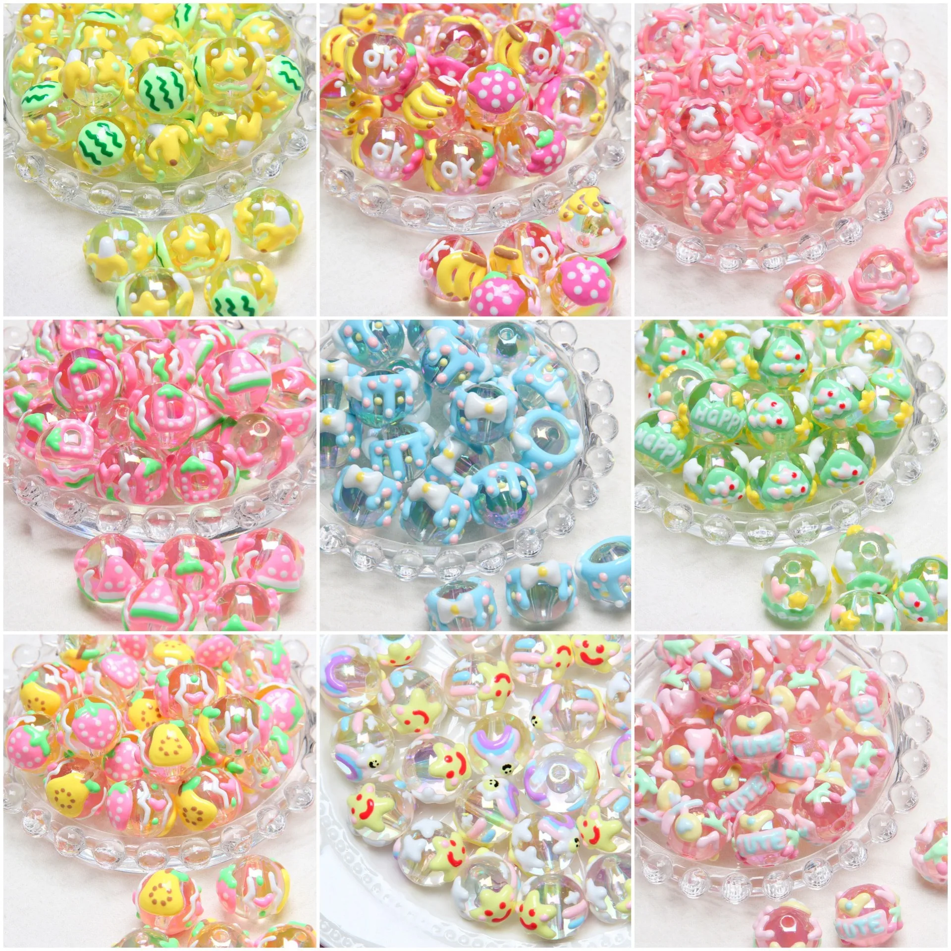 New hot selling acrylic DIY Heavy Oil Fruit Hanging bag hanging chain head rope beads Acrylic hand drawn beads