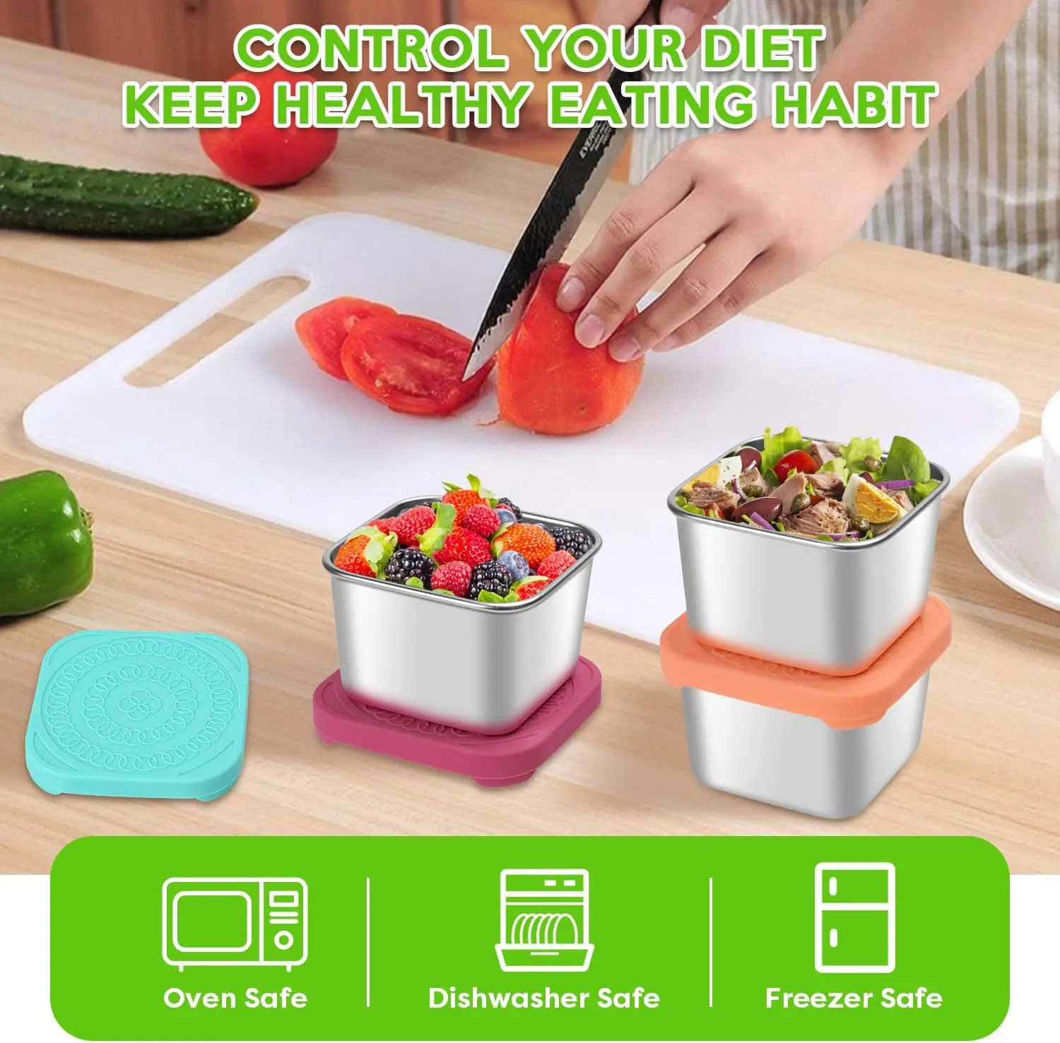 6 Oz Stainless Steel Snack Containers Small Metal Food Storage Container with Silicone Lids