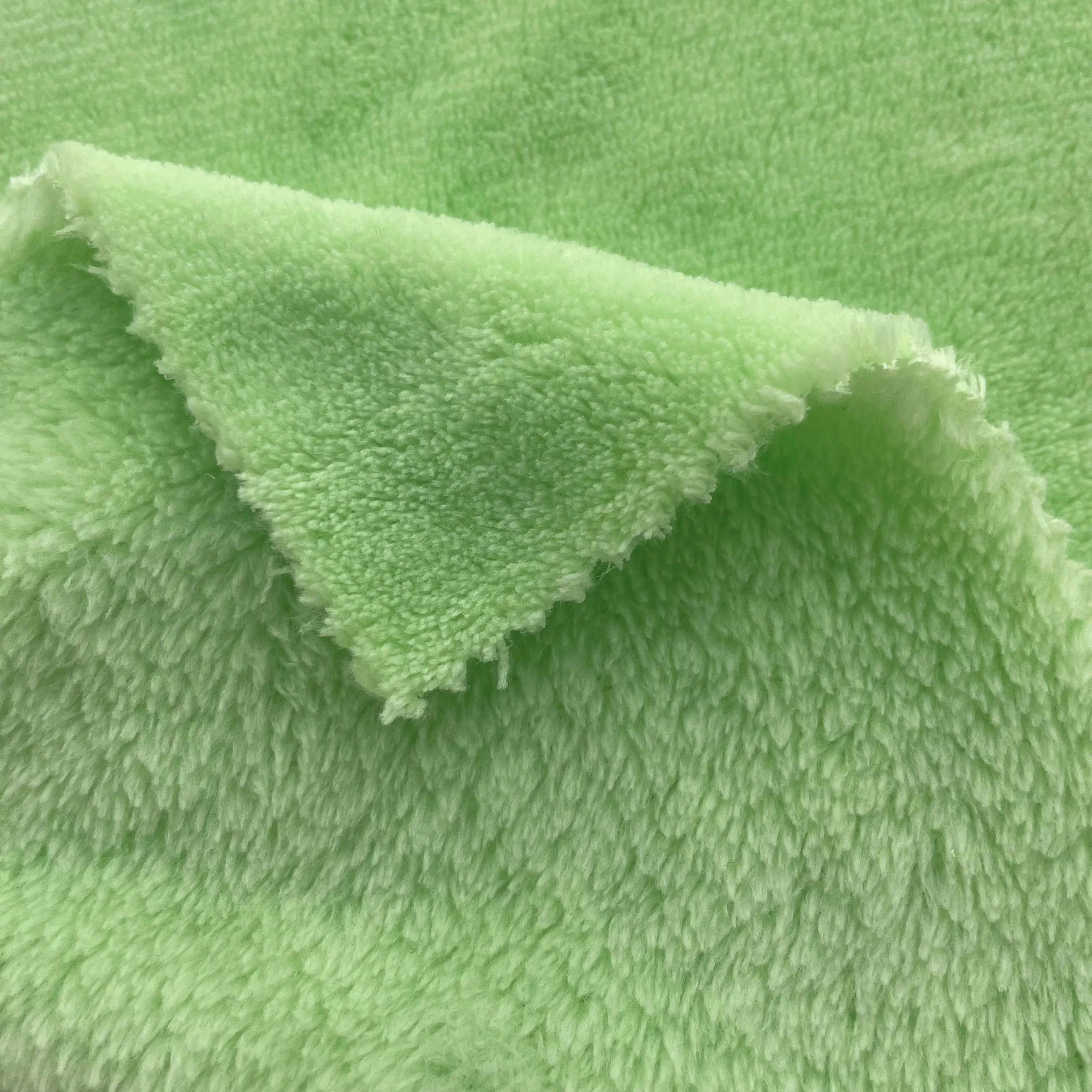 Custom 100% polyester super soft touch mint green double side coral fleece fabric for blanket