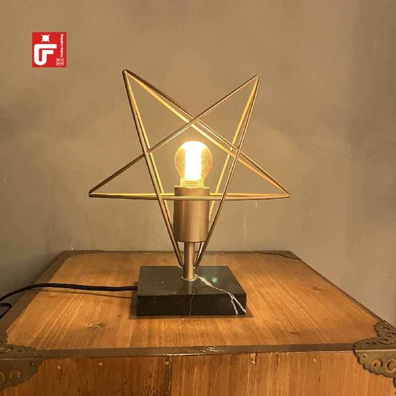 New Iron Art Pentagon Shaped Table Lamp Home Decoration LED Desk Modern Lighting Luxury