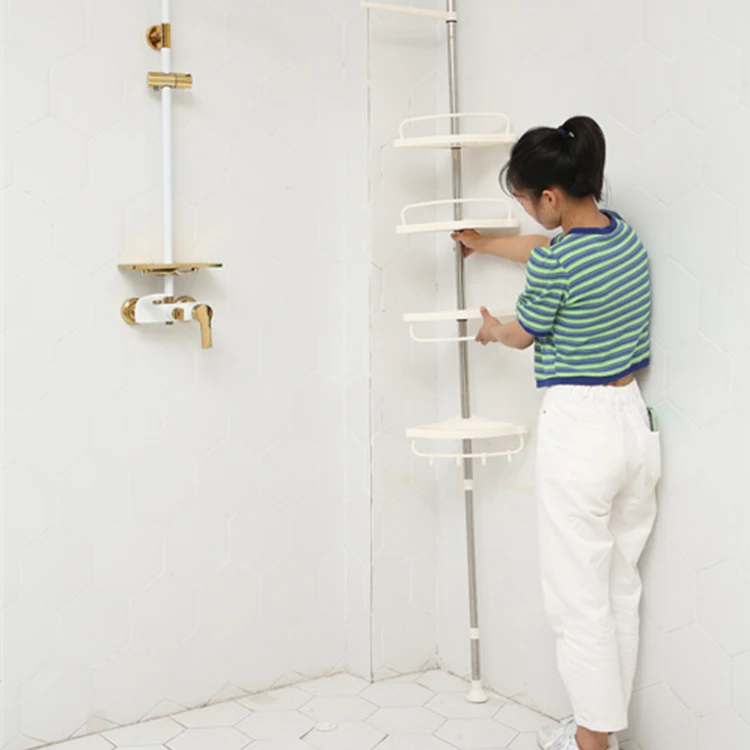 Restroom Floor Standing Bath Rack 4 Tiers Corner Shower Caddy Shelf for Bathroom and Bathtub